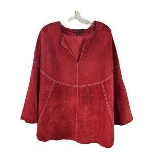 Vintage Red Suede Genuine Leather Shell Margaret Godfrey Western Boho Cape Sz XL